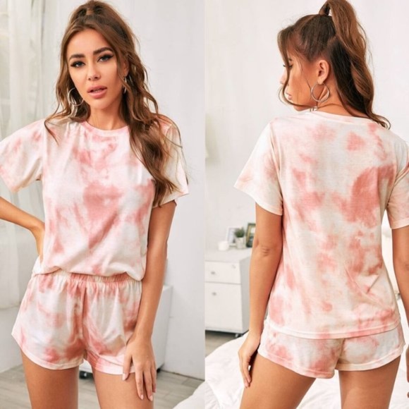Tie dye boho short sleeve top shorts lounge set - Picture 3 of 10